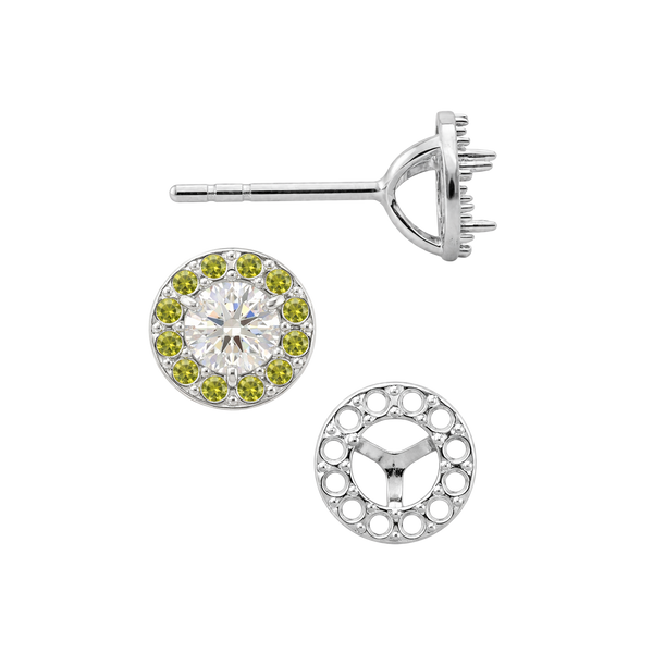 Round Three Prong Halo Earrings with Push Post