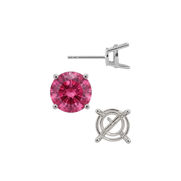 Round Four Prong Medium Weight Basket Earrings with Push Post