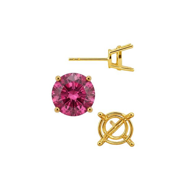 Round Four Prong Medium Weight Basket Earrings with Push Post