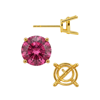 14K Gold, Sterling Silver Round Four Prong Medium Weight Basket Earrings with Push Post