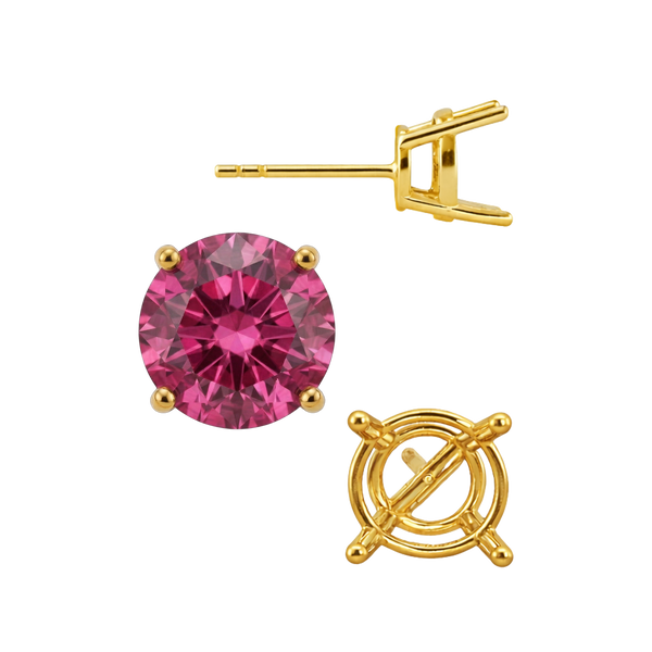 14K Gold, Sterling Silver Round Four Prong Medium Weight Basket Earrings with Push Post