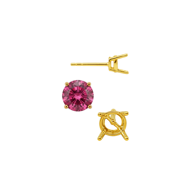 Round Four Prong Medium Weight Basket Earrings with Push Post