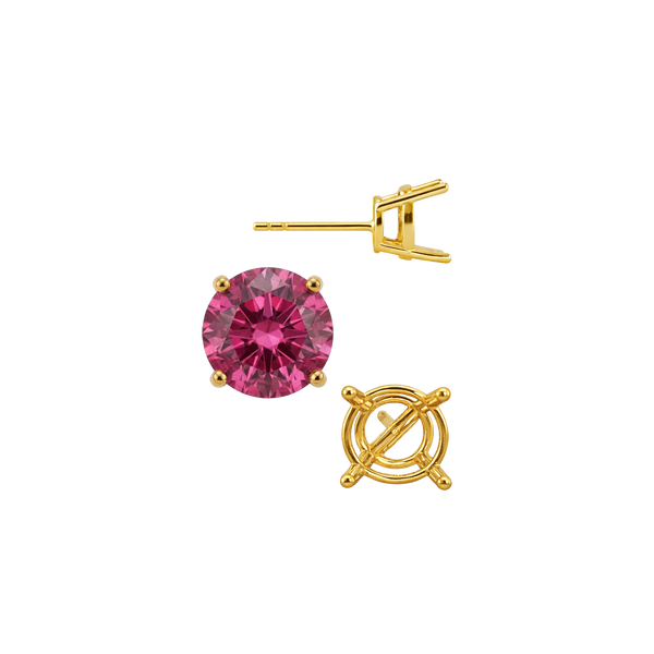 Round Four Prong Medium Weight Basket Earrings with Push Post