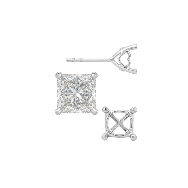 Princess Prong Earrings with Heart Accent with Push Post