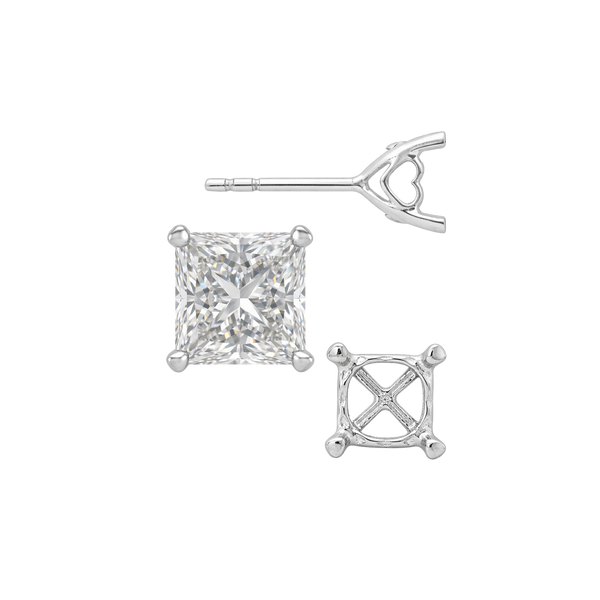 Princess Prong Earrings with Heart Accent with Push Post
