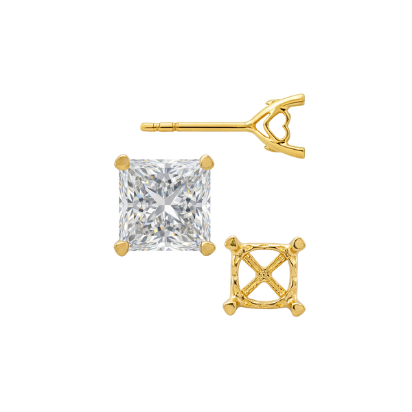 Princess Prong Earrings with Heart Accent with Push Post