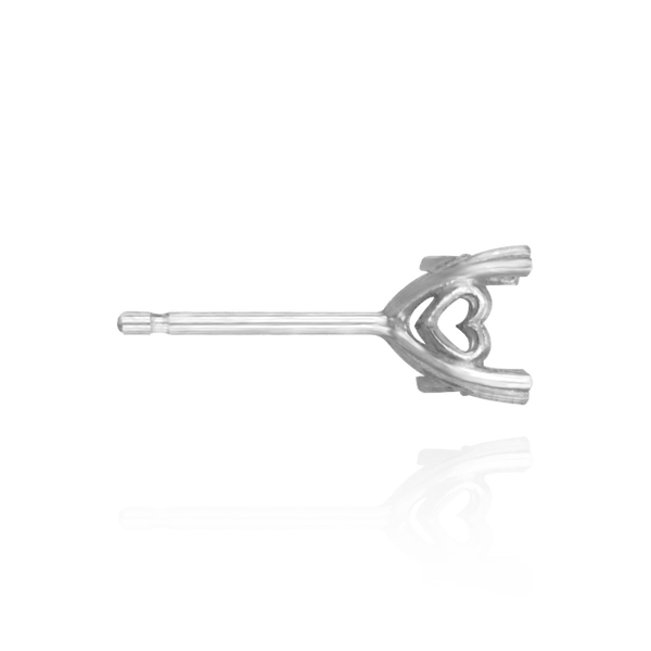 Princess Double Prong Earrings with Heart Accent with Push Post