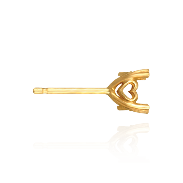 14K Gold Princess Double Prong Earrings with Heart Accent with Push Post