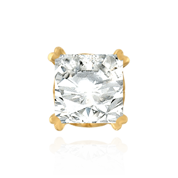 14K Gold Princess Double Prong Earrings with Heart Accent with Push Post