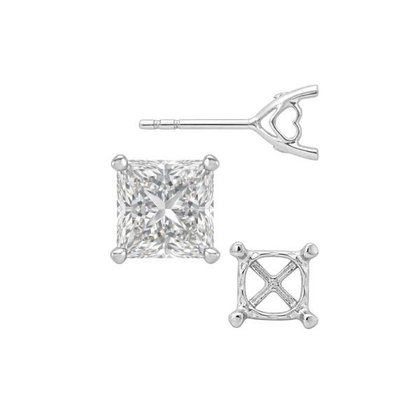 Princess Prong Earrings with Heart Accent with Push Post