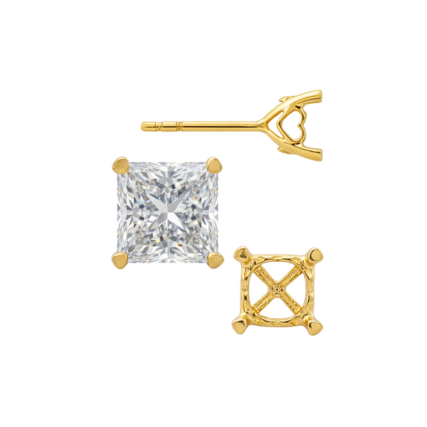 Princess Prong Earrings with Heart Accent with Push Post