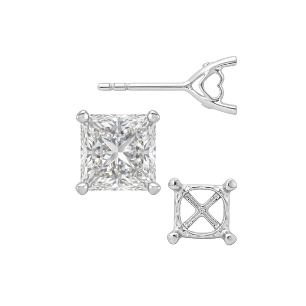 Princess Prong Earrings with Heart Accent with Push Post