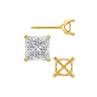14K Gold Princess Prong Earrings with Heart Accent with Push Post