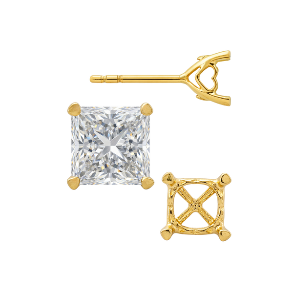 Princess Prong Earrings with Heart Accent with Push Post