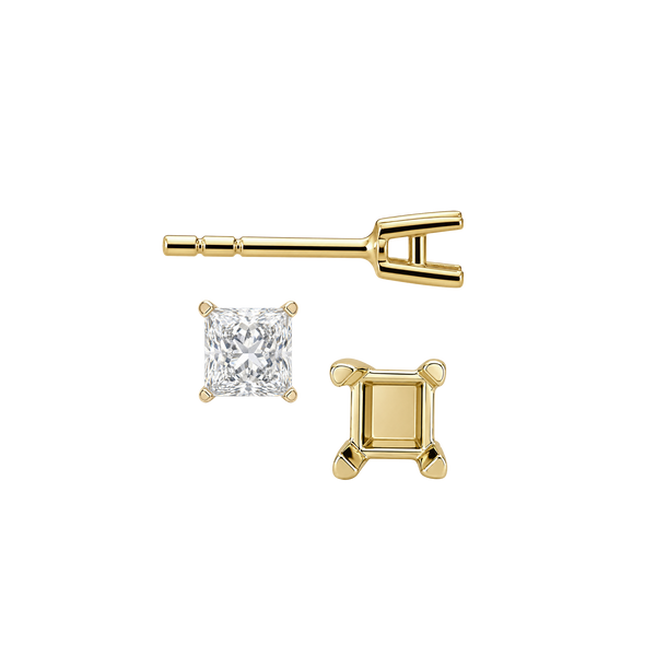 Square Four Prong Flat Side Earrings with Push Post