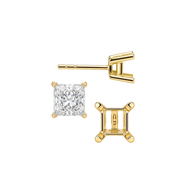 Square Four Prong Flat Side Earrings with Push Post