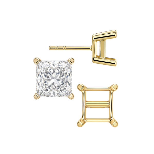 Square Four Prong Flat Side Earrings with Push Post