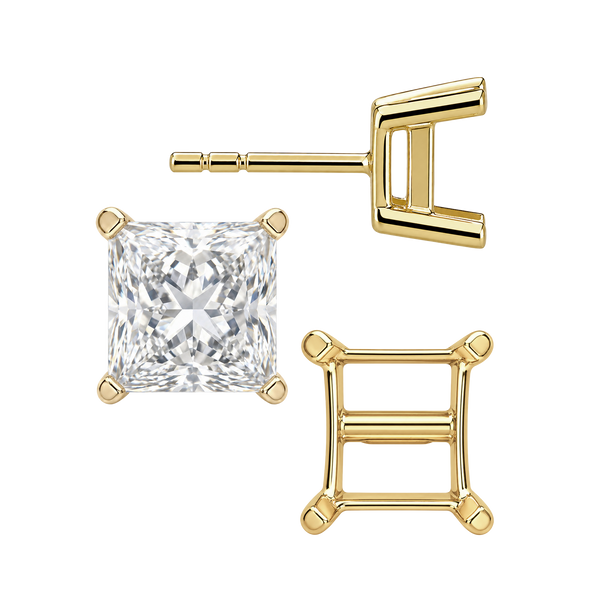 Square Four Prong Flat Side Earrings with Push Post
