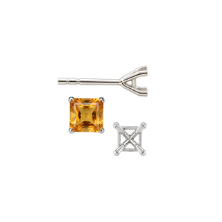 Square Four Prong Martini Style Earrings with Push Post