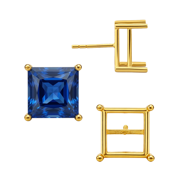 Square Four Prong Basket Earrings with Push Post (Metal Mold)