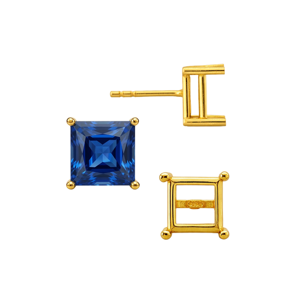 Square Four Prong Basket Earrings with Push Post (Metal Mold)