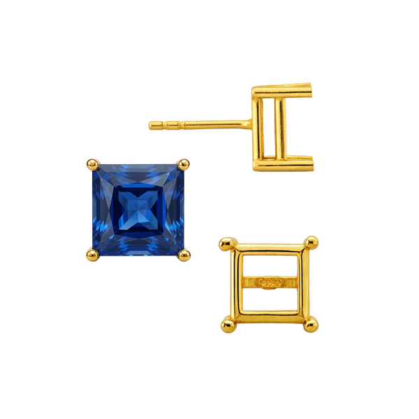 Square Four Prong Basket Earrings with Push Post (Metal Mold)