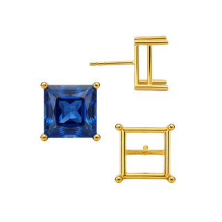 14K Gold Square Four Prong Basket Earrings with Push Post (Metal Mold)