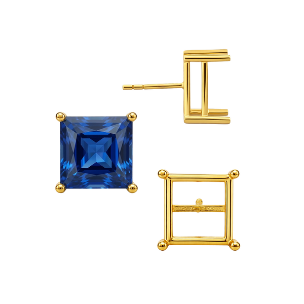 14K Gold Square Four Prong Basket Earrings with Push Post (Metal Mold)