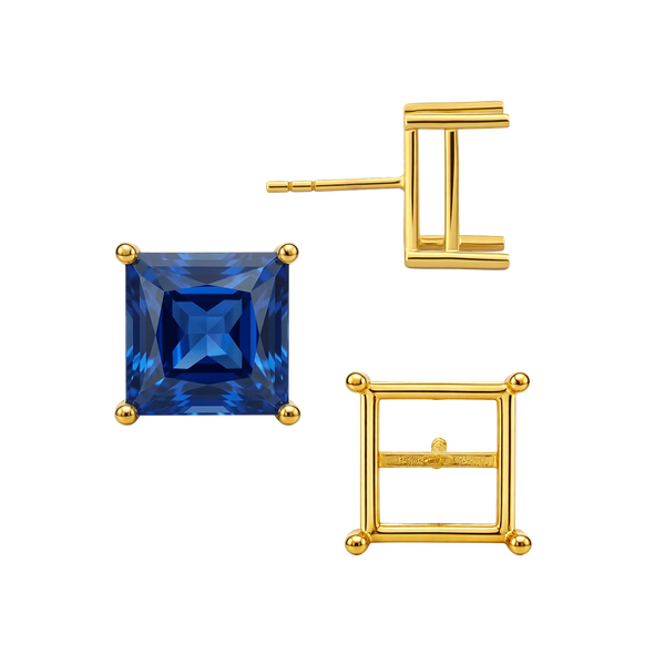 Square Four Prong Basket Earrings with Push Post (Metal Mold)