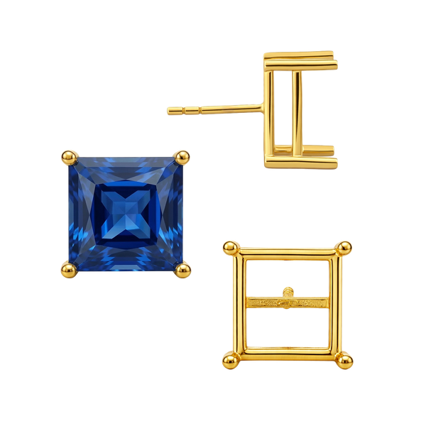 Square Four Prong Basket Earrings with Push Post (Metal Mold)