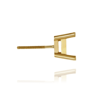 14K Gold, 18K Gold, Platinum Square Four Prong Earrings with Flat Side Wire with Screw Post