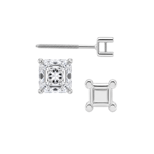 Square Four Prong Basket Earrings with Screw Post