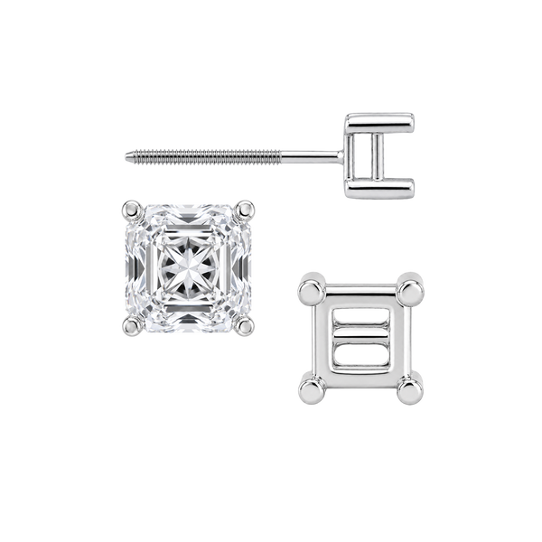 Square Four Prong Basket Earrings with Screw Post