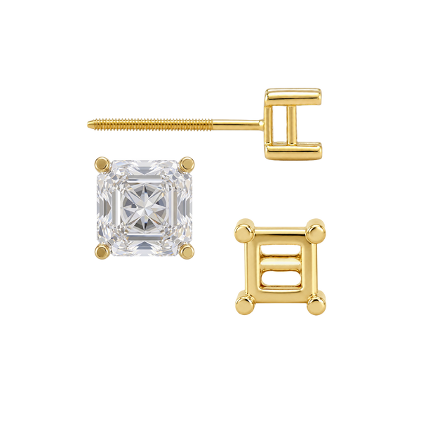 Square Four Prong Basket Earrings with Screw Post