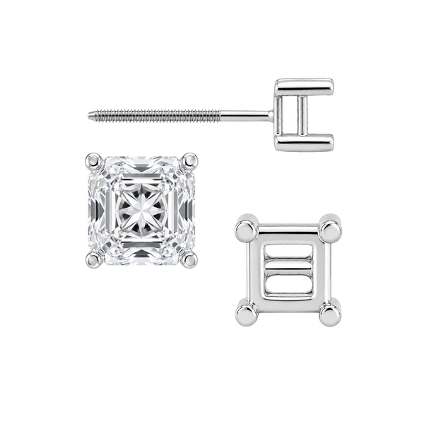 Square Four Prong Basket Earrings with Screw Post