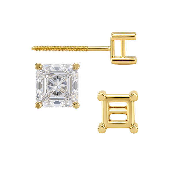 Square Four Prong Basket Earrings with Screw Post