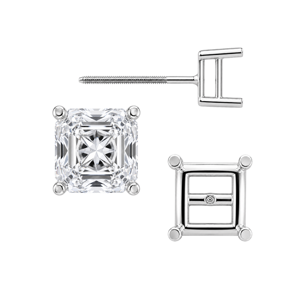 Square Four Prong Basket Earrings with Screw Post