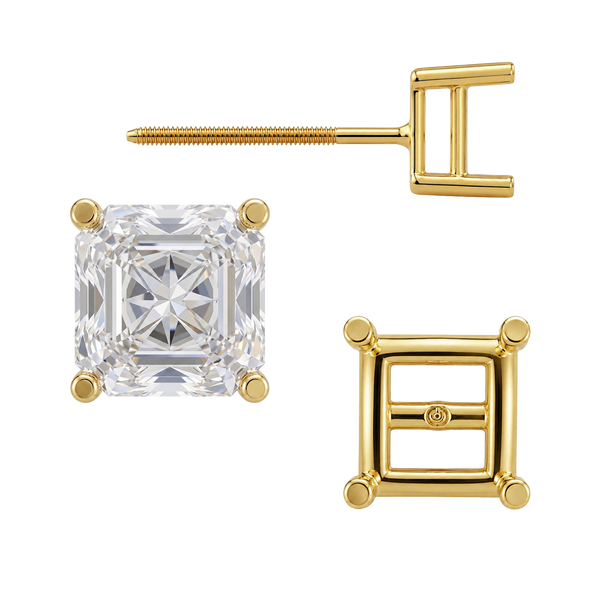 Square Four Prong Basket Earrings with Screw Post