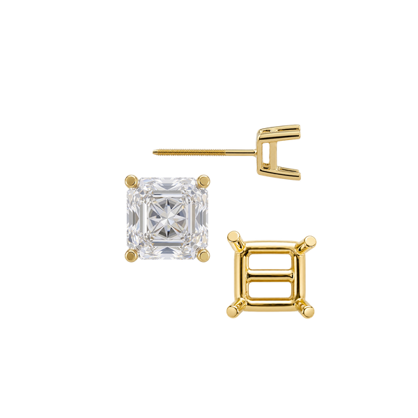 Square Four Prong Basket Earrings with Screw Post