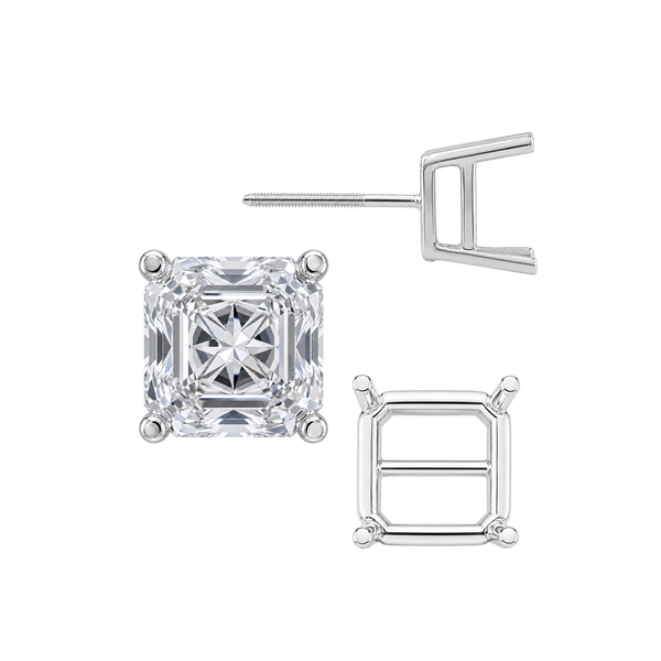 Square Four Prong Basket Earrings with Screw Post