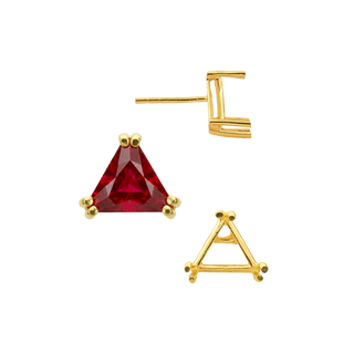 14K Gold Triangle Double Prong Earrings with Push Post