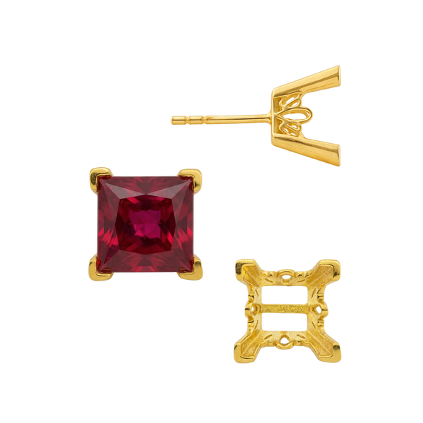 Square V-End Filigree Earrings with Push Post