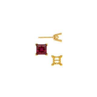 14K Gold Square V-End Filigree Earrings with Push Post