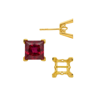 14K Gold Square V-End Filigree Earrings with Push Post