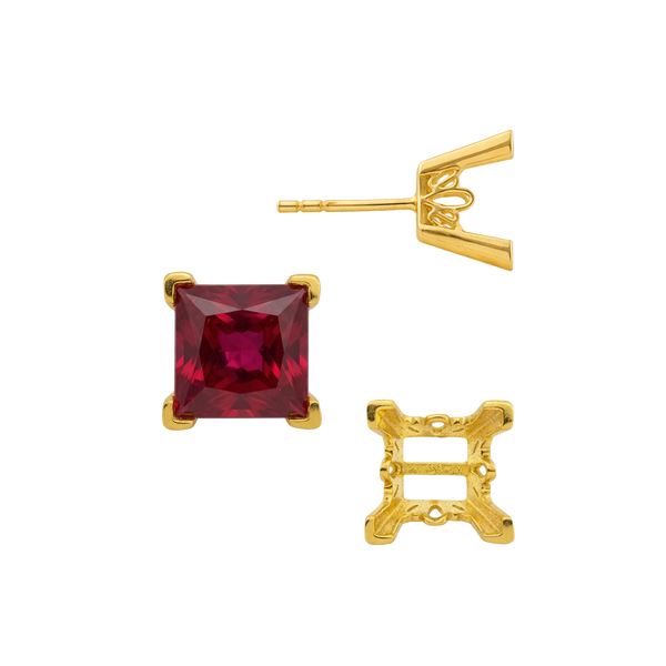 14K Gold Square V-End Filigree Earrings with Push Post