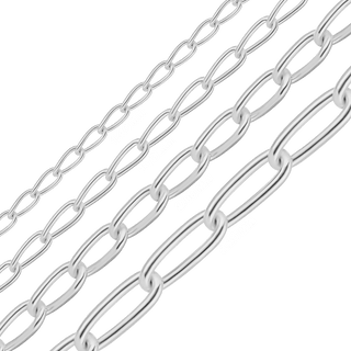 Bulk / Spooled Elongated Curb Cable Chain in Sterling Silver (1.40 mm - 3.30 mm)