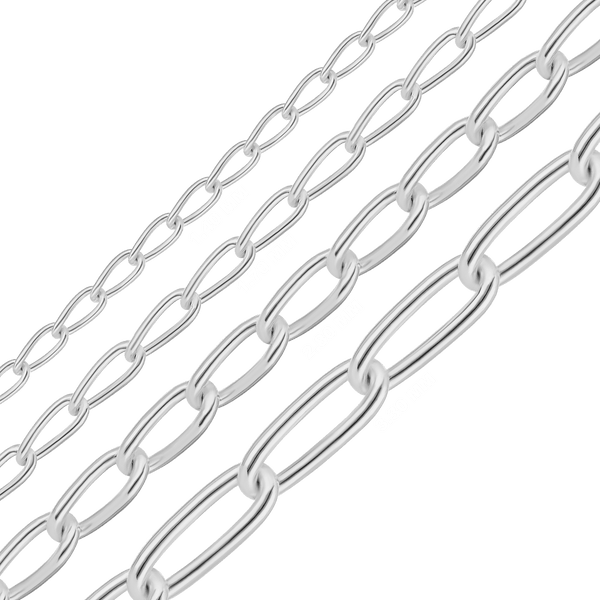 Bulk / Spooled Elongated Curb Cable Chain in Sterling Silver (1.40 mm - 3.30 mm)