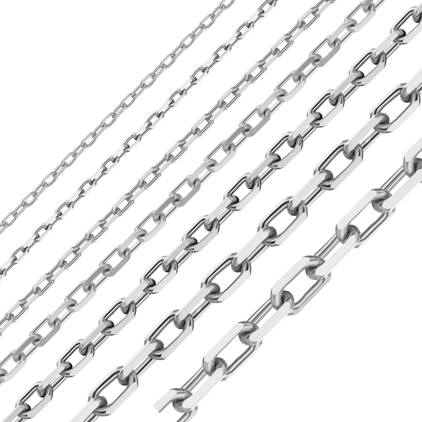 Bulk / Spooled Elongated Diamond Cut Cable Chain in 14K & 18K White Gold (1.00 mm - 3.30 mm)