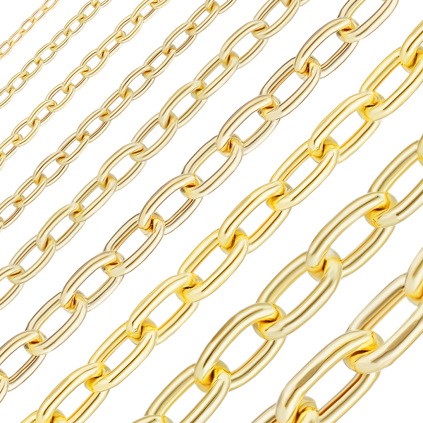 Bulk / Spooled Elongated Semi-Solid Cable Chain in 14K & 18K Yellow Gold (1.00 mm - 5.80 mm)