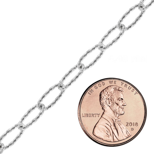 Bulk / Spooled Elongated Textured Cable Chain in Sterling Silver (2.70 mm - 4.40 mm)